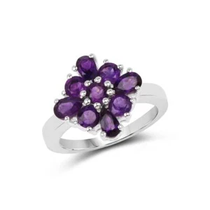 1.65 Ct Amethyst Cluster Ring 925 Solid Sterling Silver - Picture 1 of 4