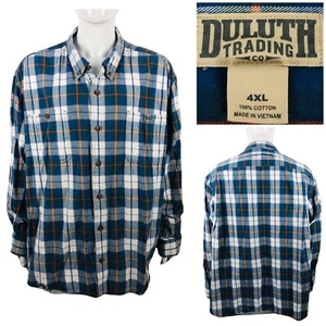 Duluth Trading Men's 4XL Shirt Free Swingin' Flannel Relaxed Fit Blue Gray EUC - Picture 1 of 10