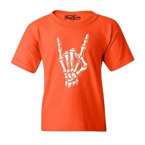 Skeleton Rock N' Roll Hands Kids T-Shirt Halloween Shirt - Picture 1 of 5