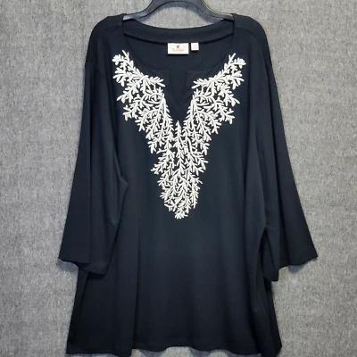 Impresionante túnica náutica Quacker Factory Top para mujer 3X negra bordada NUEVA SIN ETIQUETAS Foto 1 de 4