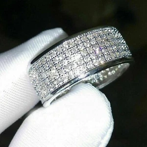 Men's Band Ring 3Ct Round Cut Lab Created Diamond 14K White Gold Plated Silver - Picture 1 of 5