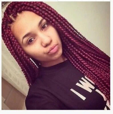 Pelucas trenzadas de caja larga de encaje sintético frontal borgoña peluca Show está de moda para mujer Foto 1 de 4