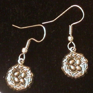 Bird's Nest of Eggs Earrings Antiqued Oxidized Matte Silver Bird - Picture 1 of 1