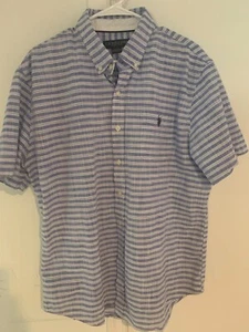 US Polo Assn Button Up Shirt Mens XLarge Blue Stripe Short Sleeve Collar Pocket - Picture 1 of 3
