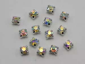 250 Argento con Vetro Cristallo AB Trasparente Montature Rosa 4mm Cucire su Strass Perline - Foto 1 di 5