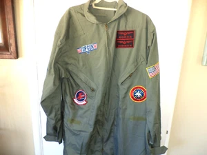 Top Gun Zippered Coveralls Flight Suit Olive Green Patches Costume XL - Picture 1 of 11