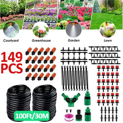 Sistema de riego por goteo de 100 pies para plantas de jardín auto riego micro manguera rociador kit Foto 1 de 4