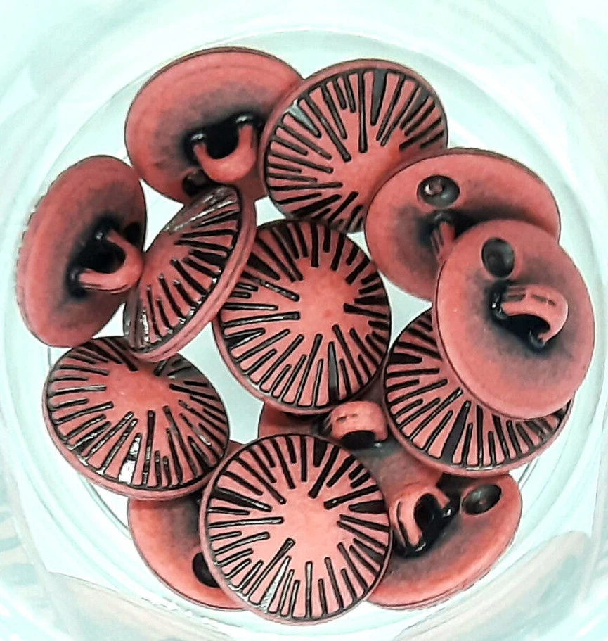 6 Schmuckknöpfe Reliefmuster ZIEGELROT Email Lack Keramikoptik 16mm Buttons - Bild 1 von 1