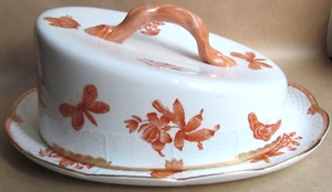 HEREND PORCELAIN VICTORIA 399/VBOH CHEESE DISH FORTUNA RUST (10969) - Picture 1 of 7