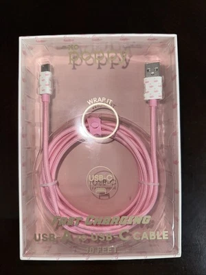 XO POPPY PINK SWAN USB-A to USB-C 10 FT FAST CHARGING CABLE - Image 1 of 3