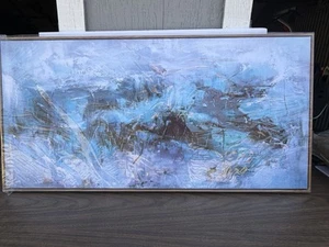 Large Framed Blue Abstract Canvas Wall Art 39”x17” Modern Coastal Painting Decor - Picture 1 of 4