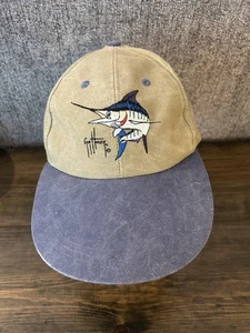 VINTAGE Guy Harvey Mütze Kappe Riemen hinten beige lange Krempe Fischer Marlin Herren 90er - Bild 1 von 6