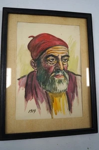 Zoroaster Unsigned Zarathustra Bearded Man Red Cap Watercolor Portrait READ ART - Picture 1 of 5