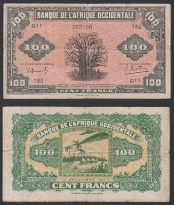 France West Africa 100 francs 1942 Baobab P31a Block Q11 aF - Image 1 of 4