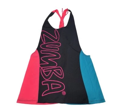 Camiseta sin mangas pequeña Zumba Fitness para mujer atada espalda bola de goma negra rosa azul  Foto 1 de 4