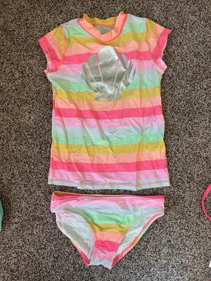 Conjunto de biquíni infantil para banho proteção contra erupções cutâneas 7-8 listras concha do mar - Imagem 1 de 4