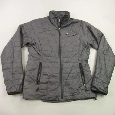 Chaqueta REI para mujer pequeña cremallera completa manga larga exterior gris acolchado Foto 1 de 4