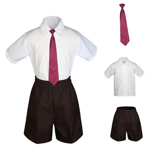 3pc Baby Boys Toddler Formal BROWN Shorts Set Pick up color Tie on your Own - Picture 1 of 24