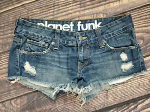 Planet Funk Shorts Stretch Blau Jeans Cutoff Denim Distressed Größe 28 USA - Bild 1 von 6