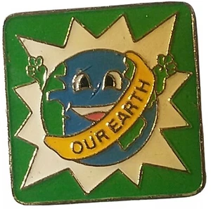 Our Earth Lapel Pin Smiling Planet Sunshine Environmental Awareness Vintage Hat - Picture 1 of 4