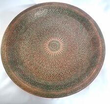 Rare Antique Indo Islamic Kashmir Engraved Copper Tray - Signed