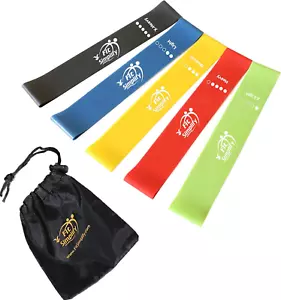 Set of 5 Resistance Loop Bands with Instruction Guide and Carry Bag – Ideal for  - Picture 1 of 11