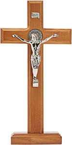 12-Inch Wooden Cross Stand, Handcrafted Catholic Altar Shelf Crucifix, Christian - Picture 1 of 9