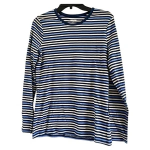 LANDS' END Women’s Blue/Black/White Stripes Shaped Fit Long Sleeve Shirt-LARGE - Picture 1 of 5