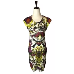 Ted Baker Dress Small Black Jersey Knit Abstract Floral Print Modern Sheath Mini - Picture 1 of 9