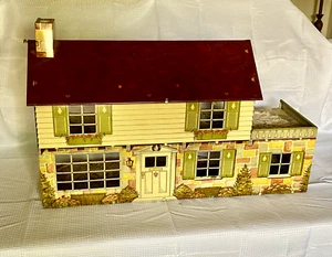 Vintage 1950s MARX Tin Litho 2 Story Colonial Litho Dollhouse with Furnishings - Picture 1 of 14