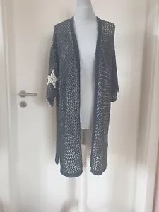 Grace Damen Cardigan, Gr. S (eher M), blau-ecru, Lochmuster - Bild 1 von 5