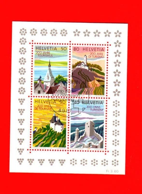 Switzerland SCOTT# 816a Tourism Industry Helvetia Swiss FDC Souvenir Sheet of 4 - Image 1 of 2
