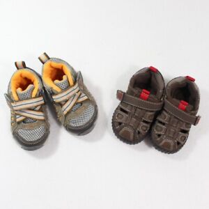 2 Pairs Stride Rite Infant Toddler Boy Shoes Size 4 Sandals Sneakers Brown Gray