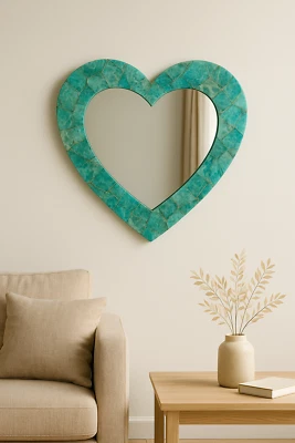 Heart Shaped Wall Mirror with Amazonite & Quartz Crystals | Boho Living Room art - Image 1 of 4