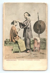 c.1907 Postcard Chinese Itinerary Barber Hong Kong Itinerant Hair Cutting Razor - Picture 1 of 2