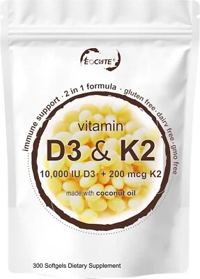 Vitamina D3 K2 Softgel 300 Cápsulas Extra Fuerza D3 K2 Suplementos EE. UU. Foto 1 de 4
