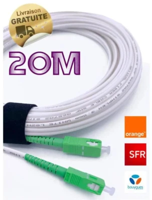 20m Câble Rallonge Fibre Optique Box Orange SFR Bouygues SC APC / APC