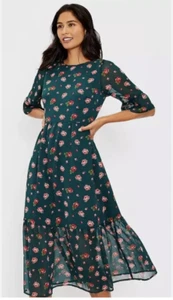 LOFT Midikleid Blumen Rüschen Damen Größe 4 Grün Chiffon Rose Cottagecore Gefüttert - Bild 1 von 10