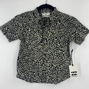 Billabong Boys Button Front Shirt Black Beige Geometric Stretch Pocket 6/L - Picture 1 of 6
