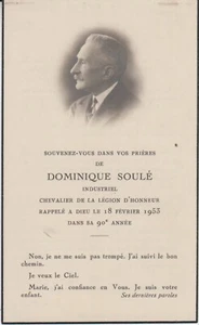 Mémento Dominique SOULÉ, industriel (Bagnères-de-Bigorre, 1863-1953). - Picture 1 of 1