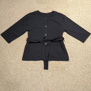 Banana Republic Twill Knit Jacket Womens Large Black Belted Tie Waist - Picture 1 of 8
