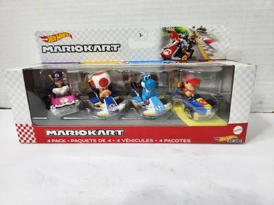 Hot Wheels Mario Kart Vehículo Paquete de 4 Waluigi Toad Diddy Kong Azul Claro Yoshi Foto 1 de 4