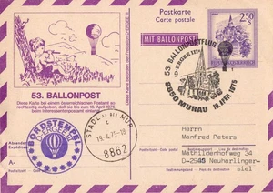 Österreich, Ballonpost - 53. Flug von Murau 1975 | Sonderstempel Postkarte - Picture 1 of 3