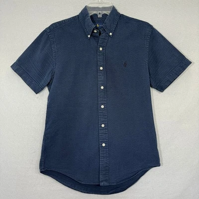 Camisa Ralph Lauren Para Hombre Seersucker Manga Corta Botón Talla S Calce Clásico Azul Marino Foto 1 de 4