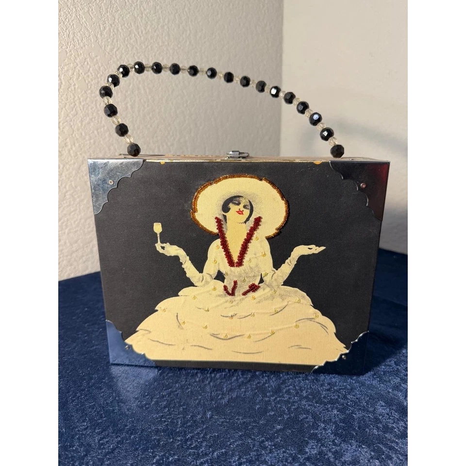Bolso de mano para mujer caja negro crema Art Deco aleta ilustrado vintage noche Foto 1 de 4