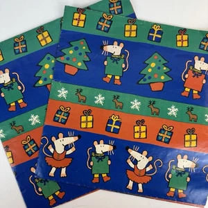1998 Maisy Mouse Christmas wrapping paper 2 sheets 20x24 vintage gift wrap - Picture 1 of 11