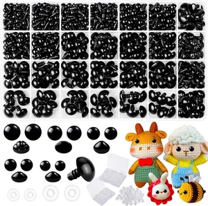 1000 Pcs 6-14Mm Safety Eyes and Noses for Crochet, Black Plastic Safety Eyes wit - Picture 1 of 6