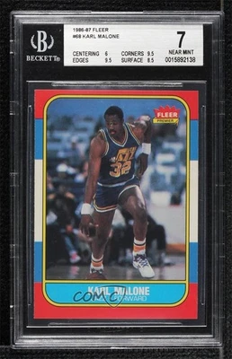 Fleer Karl Malone 1986-87 #68 BGS 7 Rookie RC HOF Foto 1 de 2