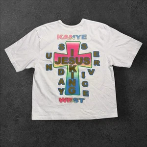 Kanye West JESUS IS KING Sunday Service White T-SHIRT L Rainbow Cross - Picture 1 of 4