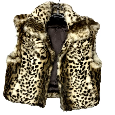 L Adrienne Landau Crop Leopard Print Rabbit Fur Vest Chub - Image 1 of 4